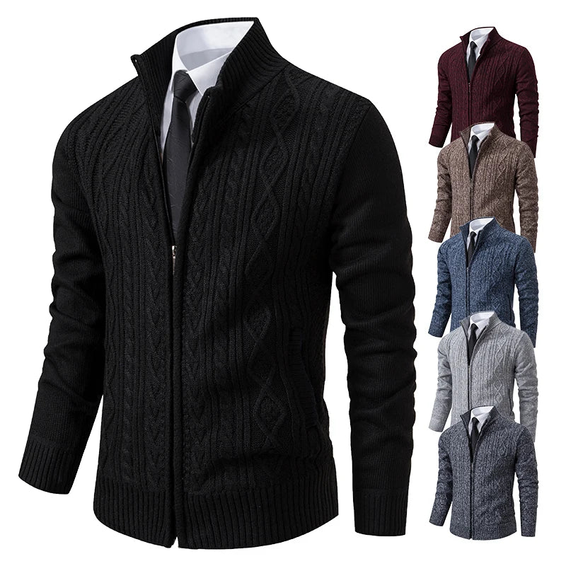 Winter Plus Velvet Sweaters Cardigan Thick High Collar Sweatshirt Men's Coat Knitted Jumper Brand Knitwear Hombre Clothing