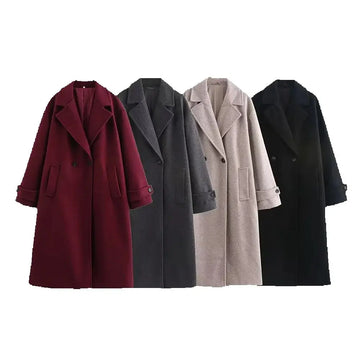 European and American style autumn and winter new product, women's soft loose collared long sleeved coat, mid length coat
