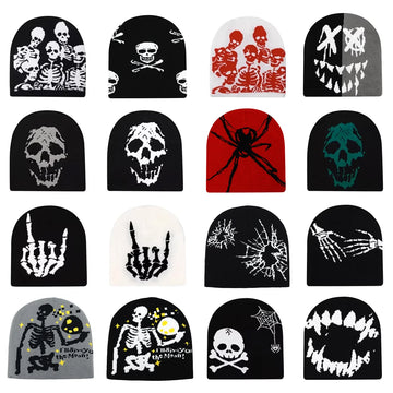 Beanies Fashion Skull Print Y2K Knitted Hats for Women Men Ear Protection Winter Autumn Windproof Keep Warm Gorras Hip Hop Cap
