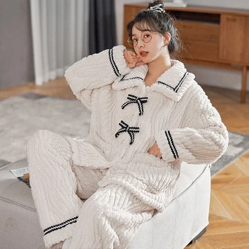 2Pcs/set women's pajamas autumn and winter students home wear padded and thickened warm princess clothes women's clothing