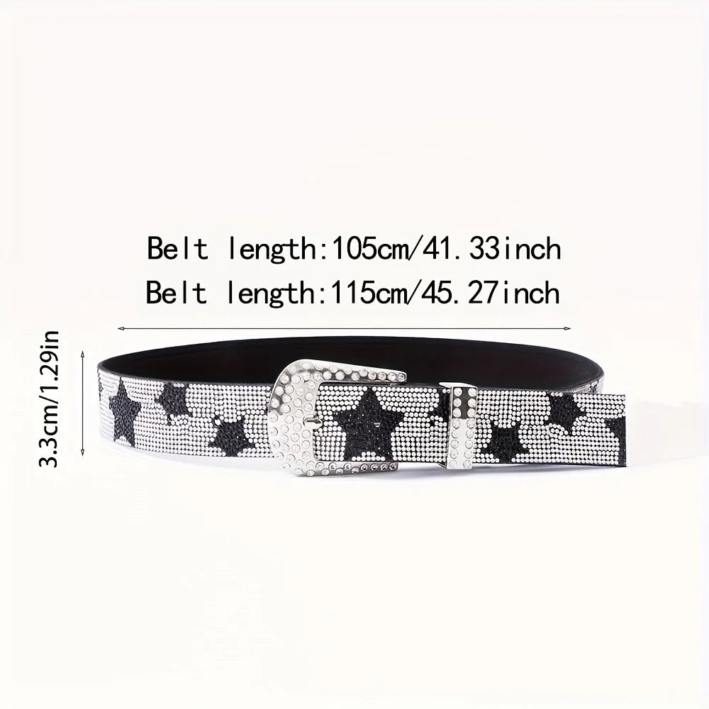 Women's Fashion Diamond Inlaid Star Belt, Luxury Creative Belt, Hip Hop Punk Rock Style Y2k Belt,Suitable For Both Men And Women