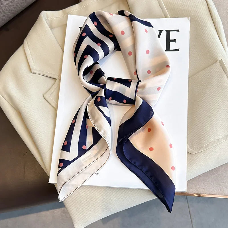 Retro Polka Dot Silk Square Scarf Women Stripe Print Satin Neckerchief Kerchief Hairband Hijab Lady Headband Foulard Bag Ribbons