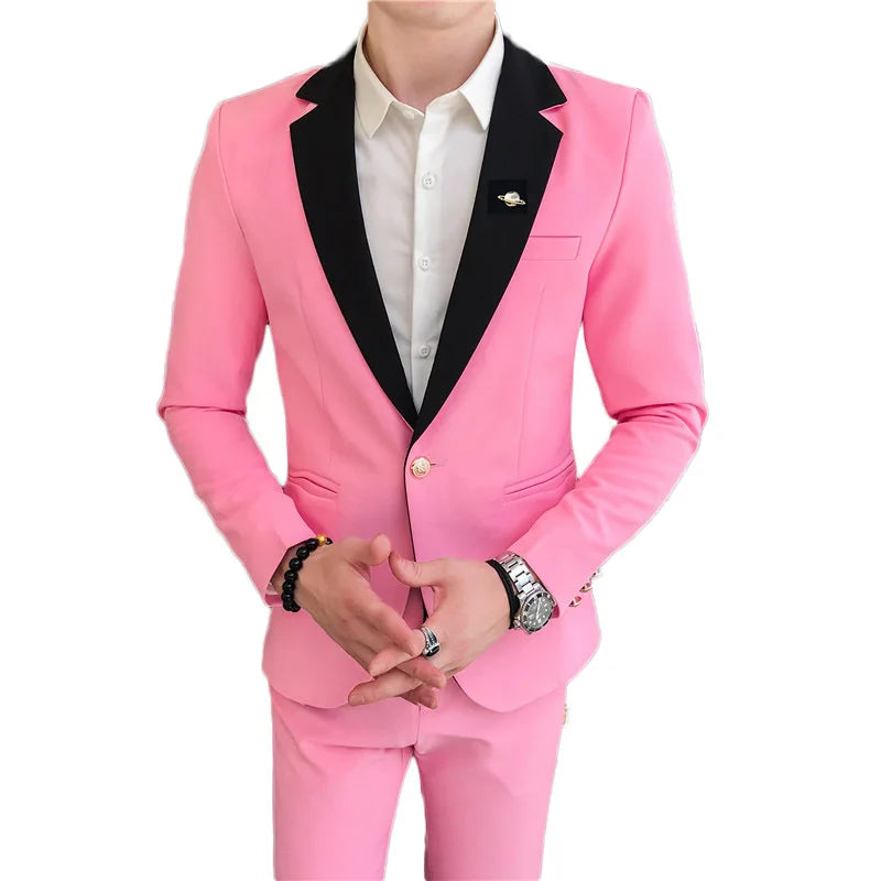 Autumn 2025 Men's Slim Fit Fashionable Hair Stylist Social Suit Set Korean Style Two-Piece West Coast Trendy Clothing