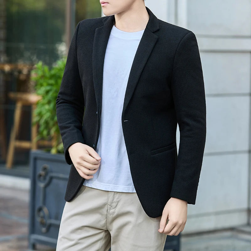 High-quality solid color men's woolen suit, fashionable, cool and casual Korean-style suit jacket for travel and shopping
