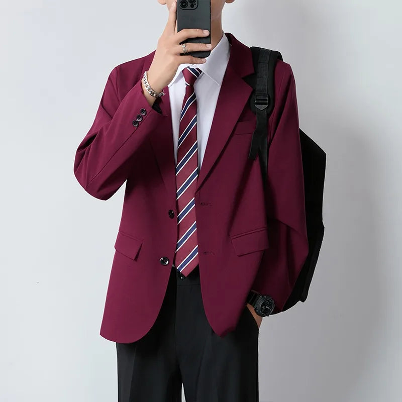 Red business casual formal suit, men's plus-size suit set, groom's wedding dress, performance suit jacket
