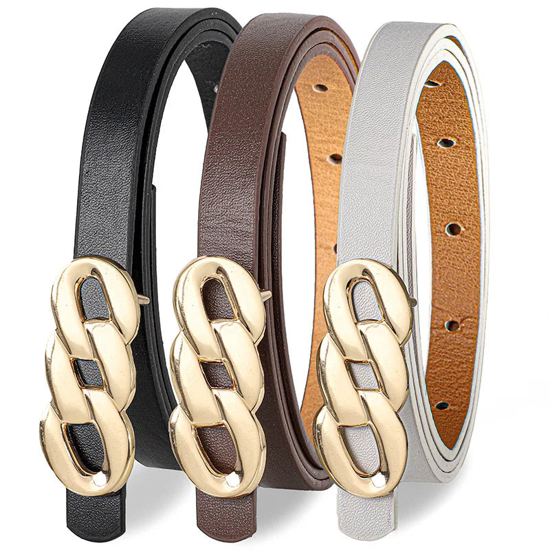 Women's PU Leather Thin Belt with Golden Buckle,Adjustable Casual Simple Belt For Jeans,Pants,Skirts - Durable Fashion Accessory