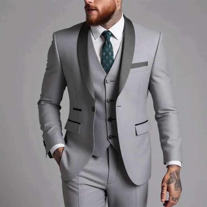 High-quality, fashionable and stylish new business casual suit set for men, men's wedding dress suit set of three pieces