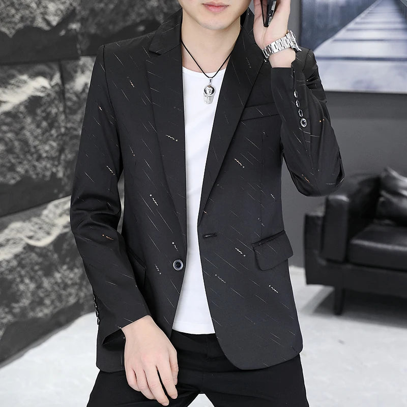 High-quality spring and autumn meteor shower embossed, slimming, fashionable, cool and versatile men's small suits