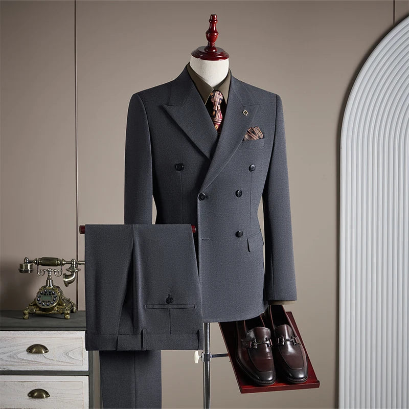 High-quality groom wedding suit, fashionable and stylish dress, men's business double-breasted suit set, men's three-piece set
