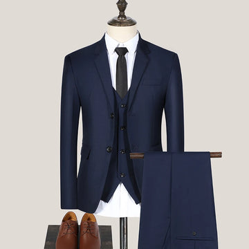 Korean-style three-piece suit for business, casual and professional best man, double-button men's fitted formal wear, groom's su