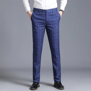 High-quality, fashionable, stylish and versatile men's checkered dress pants, figure-hugging non-ironing skinny pants, work pant
