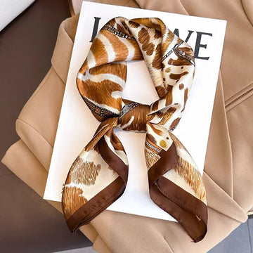 2023 Luxury Leopard Print Silk Square Scarf Women Soft Satin Hairbands Neckerchief Head Hijab Headband Foulard Bag Ribbon Office