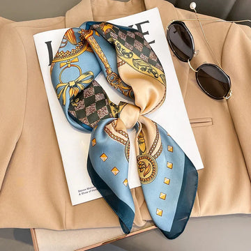 Luxury Print Silk Square Scarf Women Soft Satin Hairband Neckerchief Headscarf Hijab Headband Foulard Bag Ribbons Office Gift