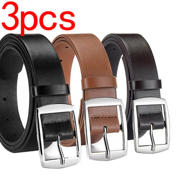 3pcs Fashion Men's Metal Pin Buckle Belt Leisure Business Accessory Designer Belt，For Jeans Waist Strap Plus Size，For Ideal Gift