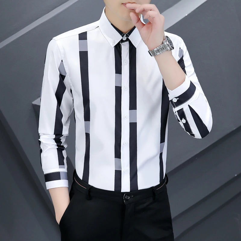High-quality, fashionable, stylish, versatile and trendy casual business men's wide striped shirt for autumn