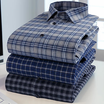 Men's Winter Flannel Shirt, Loose Fit Thickened Fleece-Lined Plaid Shirt for Middle-Aged Dads, Warm and Sturdy Winter Clothing