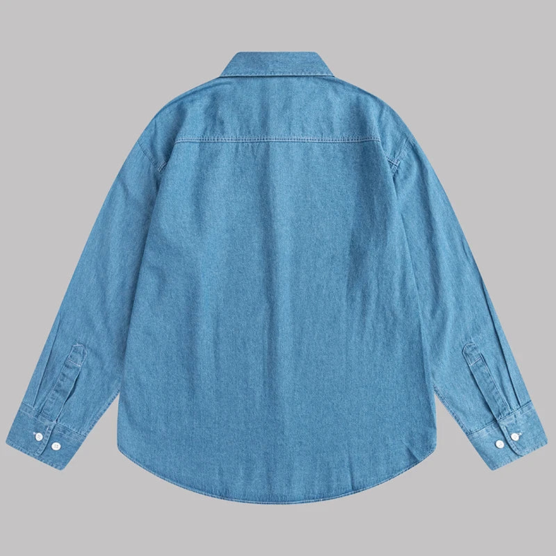 High-quality autumn new pure cotton men's fashionable, cool and versatile casual banquet denim long-sleeved shirt