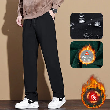 Waterproof Oil-proof Winter Fleece Warm Pants Men Drawstring Elastic Waist Outdoors Jogging Flocking Trousers Male Plus Size 5XL