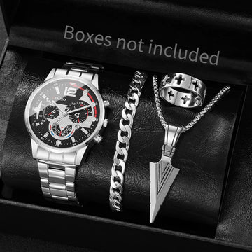 4PCS/Set Fashion Men Business Watches Casual Quartz Watch With Calendar Jewelry Set for Mens Clock Reloj Hombre（Without Box）