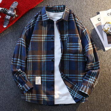 High-quality, fashionable, cool and versatile men's casual and trendy spring bestseller, teenagers' casual checked shirt