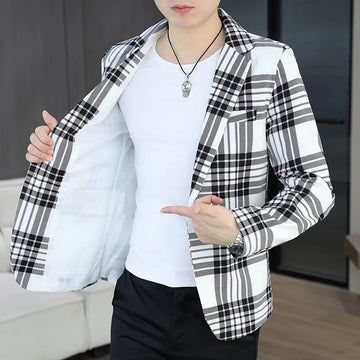Men's casual checked suit, men's jacket, youth business suit, spring student Korean style slimming single top, men's trend