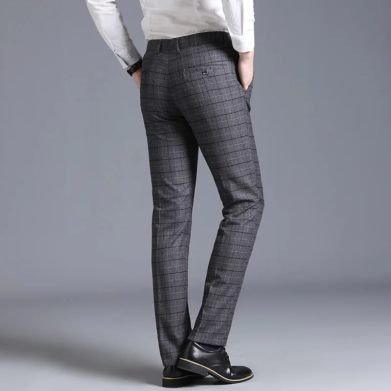 [Business style] Autumn and winter new fashion handsome men's dress pants business plaid straight leg loose casual slim pants