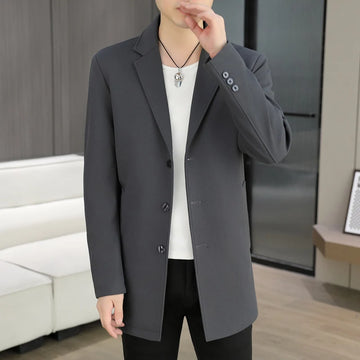 New autumn men's stylish and cool solid-color casual and versatile mid-length suit windbreaker Korean-style coat