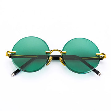 Green Natural Crystal Sunglasses Mineral Lens Round Rimless Glass Sunglasses Man Woman Luxury Brand Vintage Anti Scratch