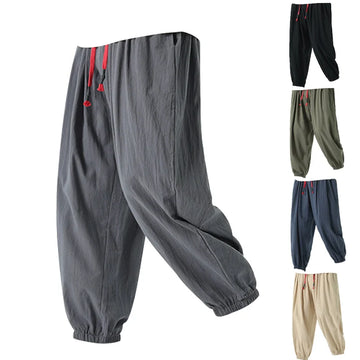 M-5XL Spring Summer New Men's 100% Cotton and Hemp Pants Loose Drawstring Lantern Pants Haren Pants Japanese Casual Pants