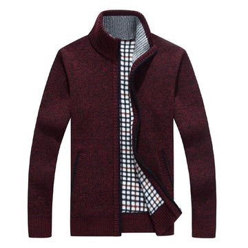 Men's Casual Knitted Cardigan Turn-down Collar Sweater Thick Fleece Full Zip Cardigans Jacket Mens Knitting Outwear Clothes