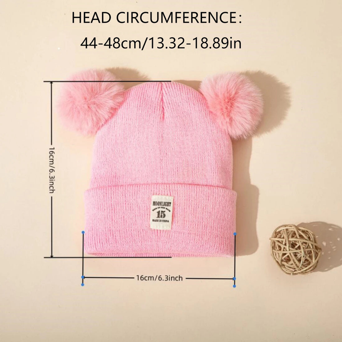 1PC Solid color knit hat Newborn baby hat Plush ball Cute winter hat boys girls skullcap