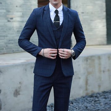 Men's Autumn Winter Trendy Three-Piece Suit Set Slim Fit Stylish Vest Trousers Ensemble Handsome Personality Wardrobe Essential