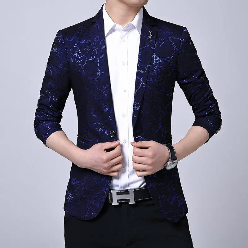 Men's Korean-style fitted dark pattern suit jacket, trendy printed suit jacket, casual and cool jacket, large size single piece