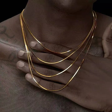 1.2mm Gold Color Plated Stainless Steel Chain Necklace Simple Square Snake Chain Men Necklace Fashionable Titanium Steel Jewelry