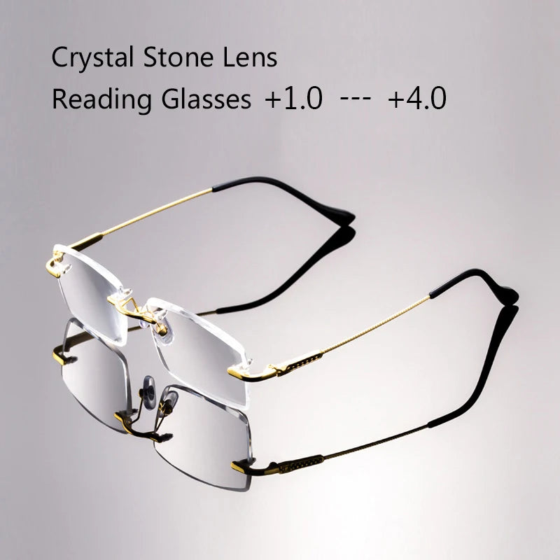 Reading Glasses Men's Business Presbyopic Diopter Crystal Glass Lens Titanium Frame Readers Eyewear +1.0 +2.0 +2.5 +3.0 +4.0