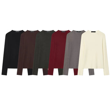 Autumn Winter Chic Knitted Pullover Women Half High Collar Thin Sweater Casual Long Sleeve Female Elegant Knitwear Top ﻿