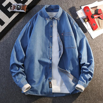 High-quality, stylish, versatile and casual shirts for teenagers in autumn, pure cotton denim long-sleeved shirts