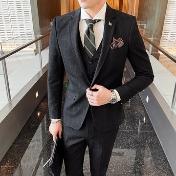 High-End Men's Business Casual Suit Set with Vest Trousers British Dress for Party Wedding Elegant 3-Piece Ensemble
