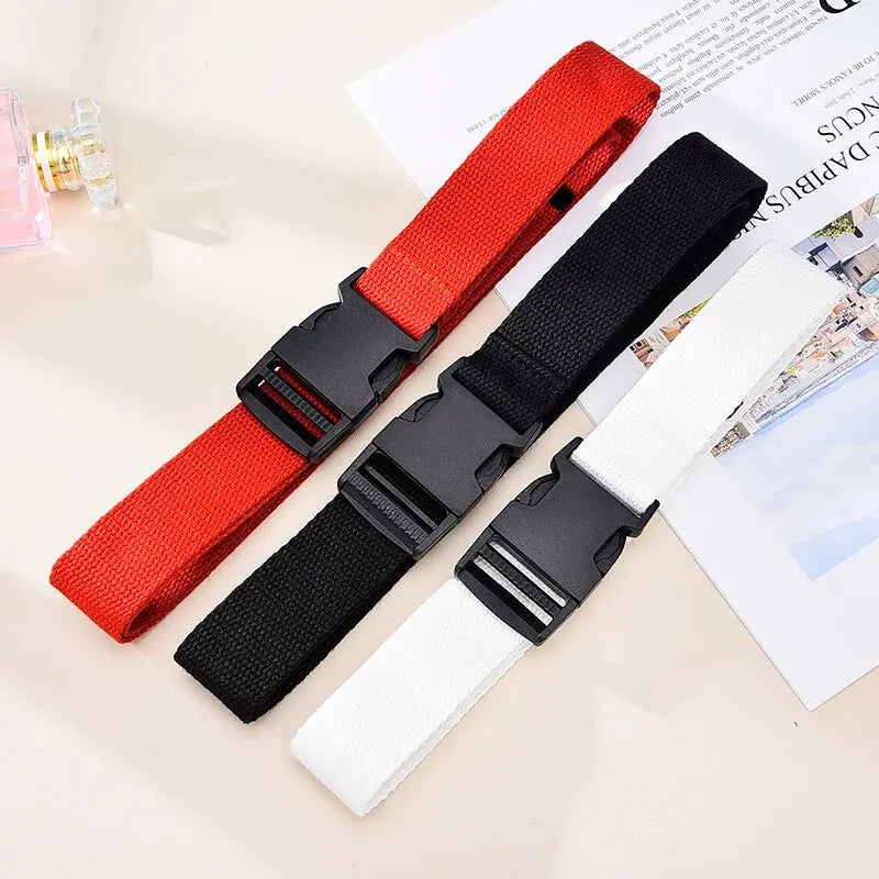 Men's Belt Outdoor Leisure Canvas Belt Without Metal Plastic Buckle Belt Women Sports Belt Paired With Pants Jeans Neutral Belts