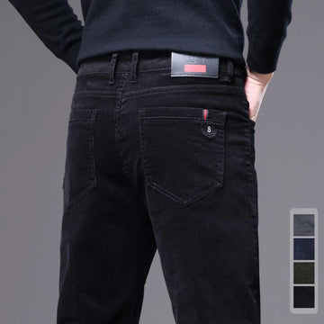 Autumn Winter Thick Black Corduroy Fabric Casual Pants Men Straight Slim Cargo Work Green Blue Grey Trousers Male