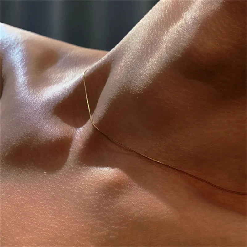 Vintage Gold Color Stainless Steel Snake Chain Necklace For Women Fashion Clavicle Chain Necklace Men Party Jewelry Accessories