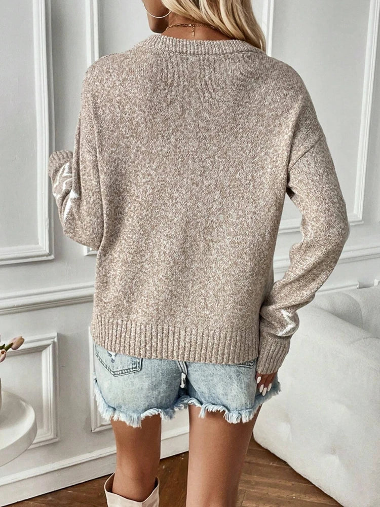 Fashionable and elegant round neck top women's five pointed star pattern knitted sweater