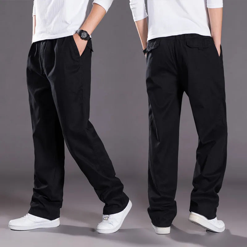 Men's Overalls Cotton Cargo Pants Casual Sports Sweatpants Stretch Waist Work Utility Dungarees Black Gym Jogger Trousers