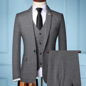 Men's Spring and autumn Korean version slim (suit + vest + trousers) business groom wedding dress three-piece set