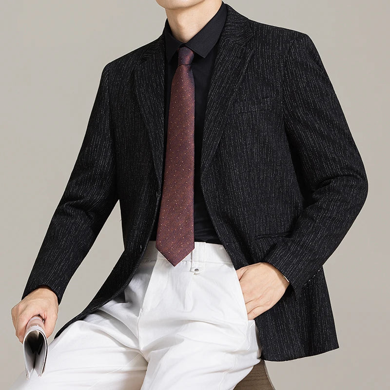 High-quality, stylish and stylish Korean-style fitted suit for business men, fashionable and casual meteor shower striped suit j