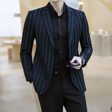 Men's Spring Casual Striped Suit Single Breasted West Coat Handsome Trend Business Boutique Fashion Youth High Quality S-5XL