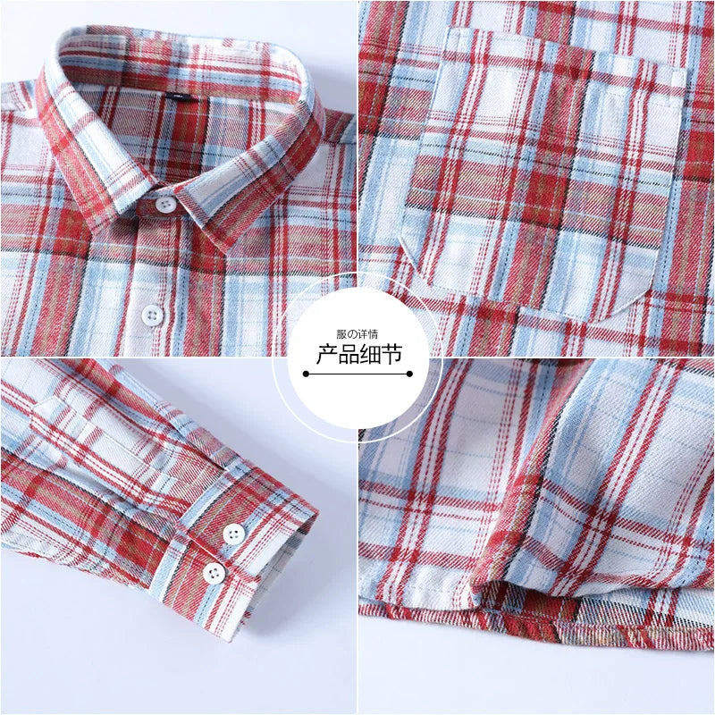High-quality men's fashionable, cool, versatile and trendy, casual, cotton-like, versatile striped long-sleeved shirt top for te