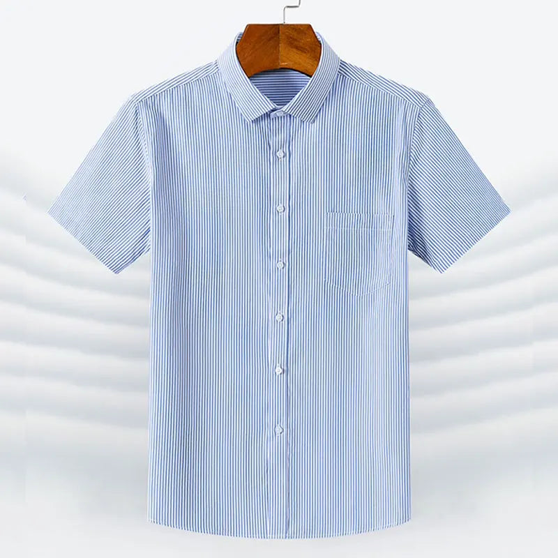 Summer thin men's business short-sleeved shirt professional dress stripes casual ironing office social shirt slim fit