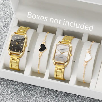 2/4PCS Women Fashion Rectangle Dial Wristwatch Ladies Alloy Strap Analog Quartz Watches With Bracelets Set(Without Box)
