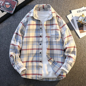 High-quality men's stylish banquet and shopping shirts, autumn outerwear, casual and fashionable checked student shirts
